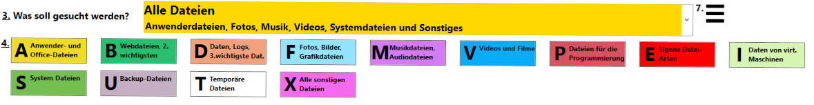 Schaltflchen zur Auswahl der Arten von Dateien, nach denen gesucht werden soll